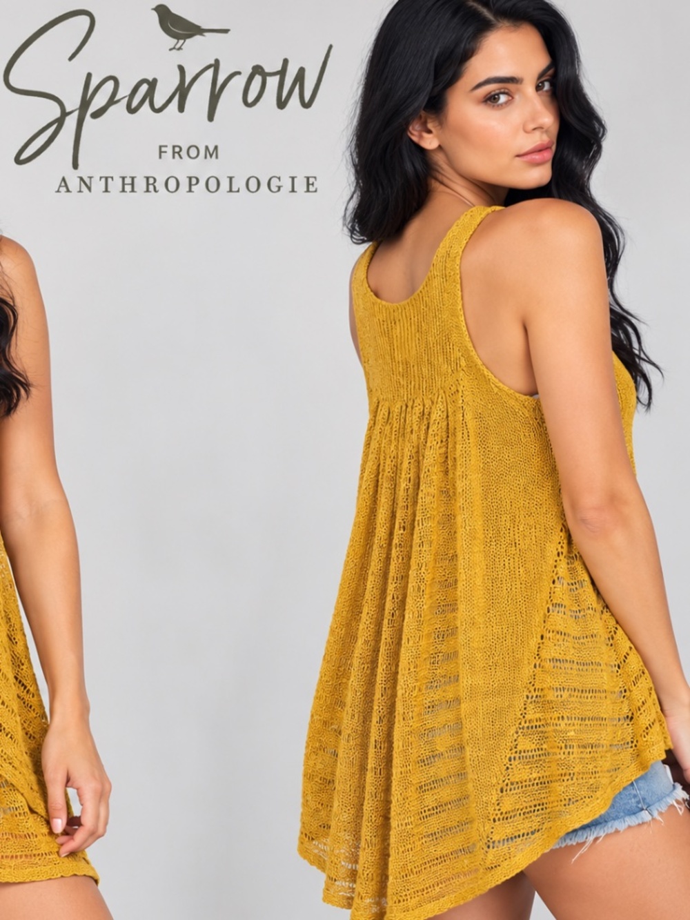 Anthropologie Sparrow mustard yellow open-knit sleeveless sweater tank top